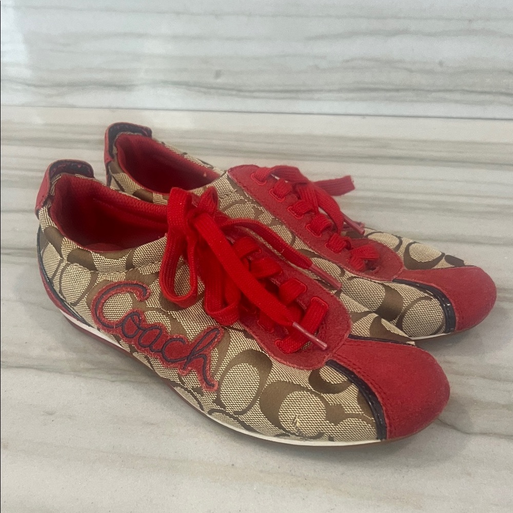 Coach Red and Brown Patterned Sneakers